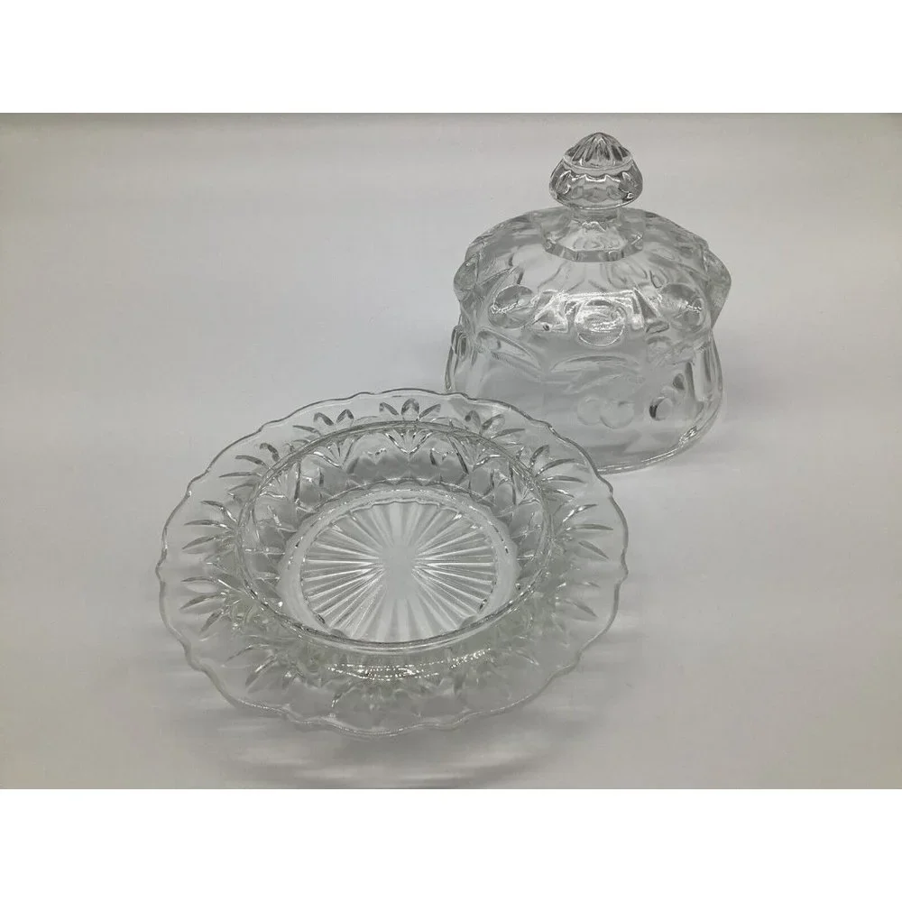 Mosser Clear Pressed Glass Round European Style Covered Butter Dish
